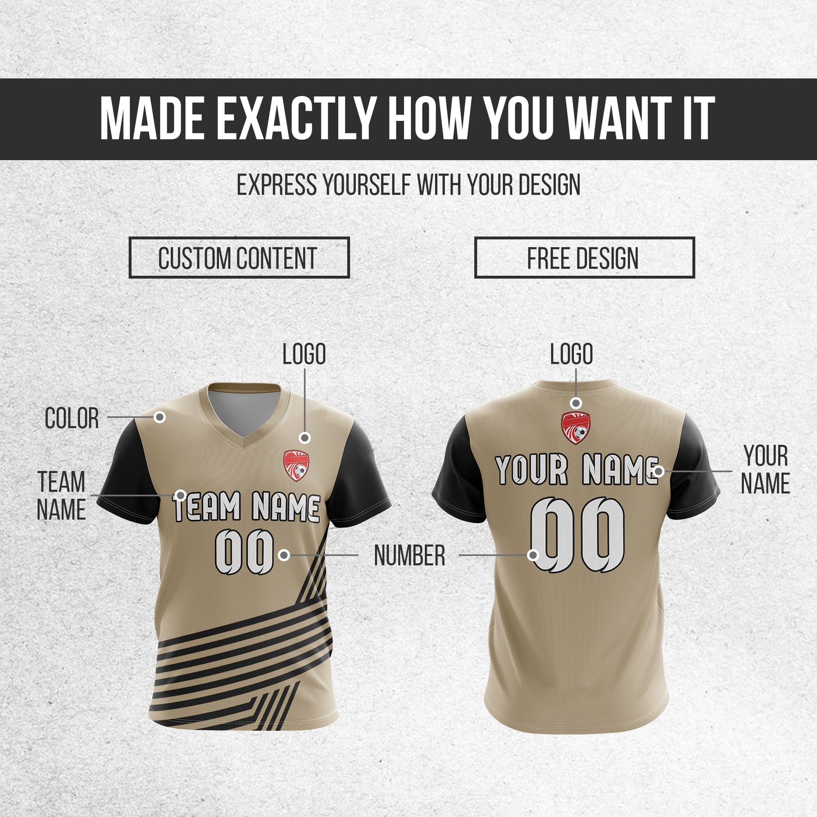 Soccer Jersey - V Neck - Side Pattern- Design 4 - Khakhii