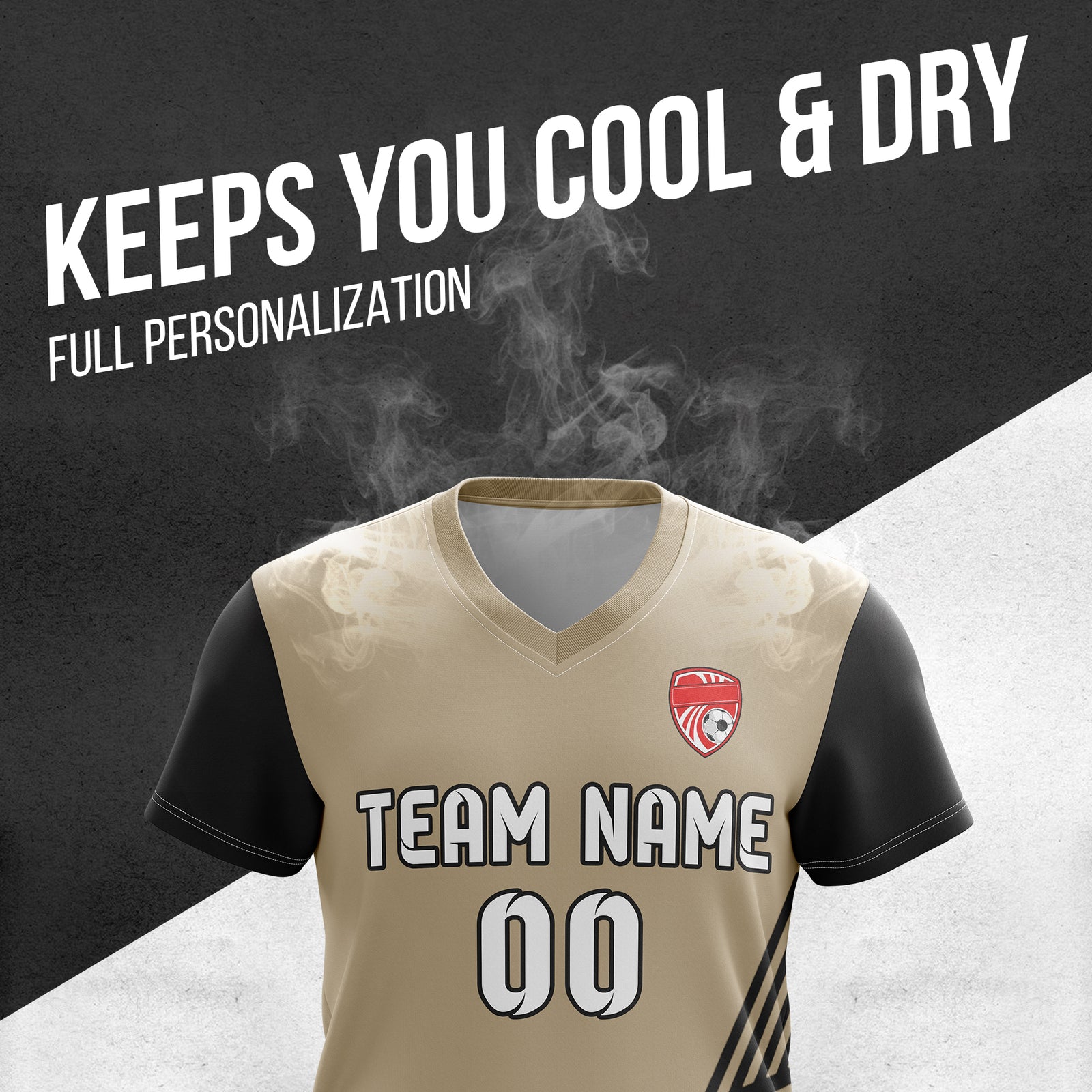 Soccer Jersey - V Neck - Side Pattern- Design 4 - Khakhii