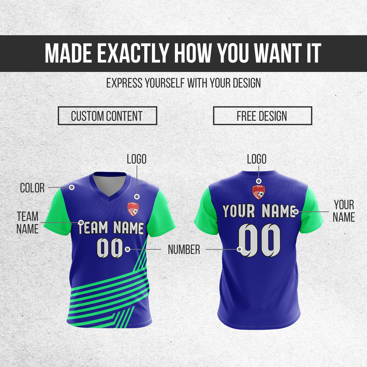 Soccer Jersey - V Neck - Side Pattern- Design 4 - Navy