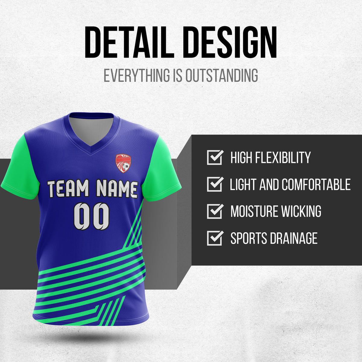 Soccer Jersey - V Neck - Side Pattern- Design 4 - Navy