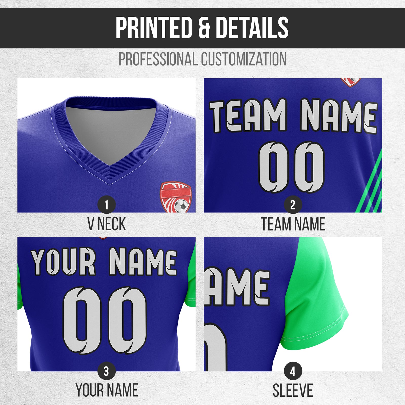 Soccer Jersey - V Neck - Side Pattern- Design 4 - Navy