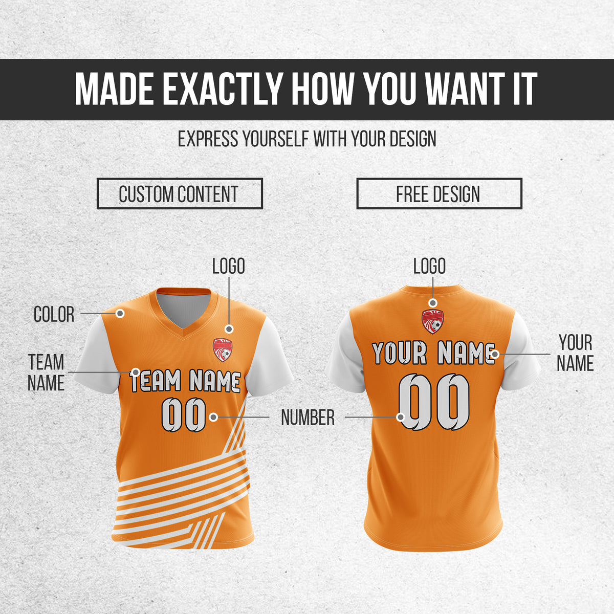 Soccer Jersey - V Neck - Side Pattern- Design 4 - Orange