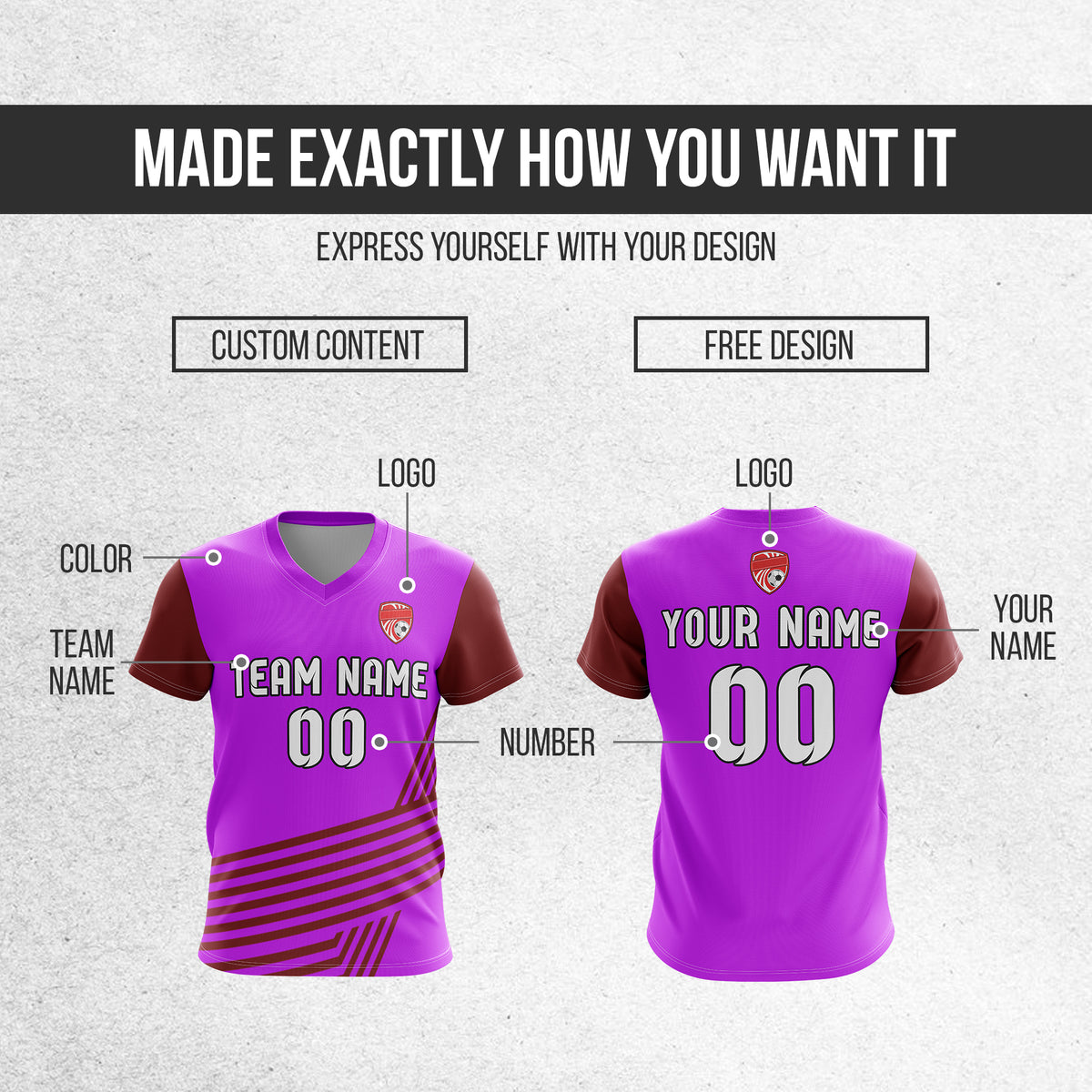 Soccer Jersey - V Neck - Side Pattern- Design 4 - Purple