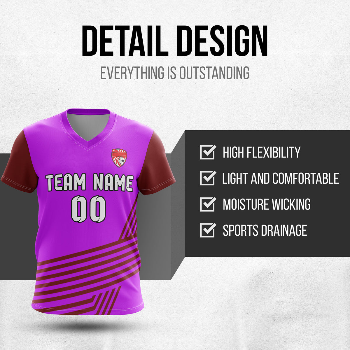 Soccer Jersey - V Neck - Side Pattern- Design 4 - Purple
