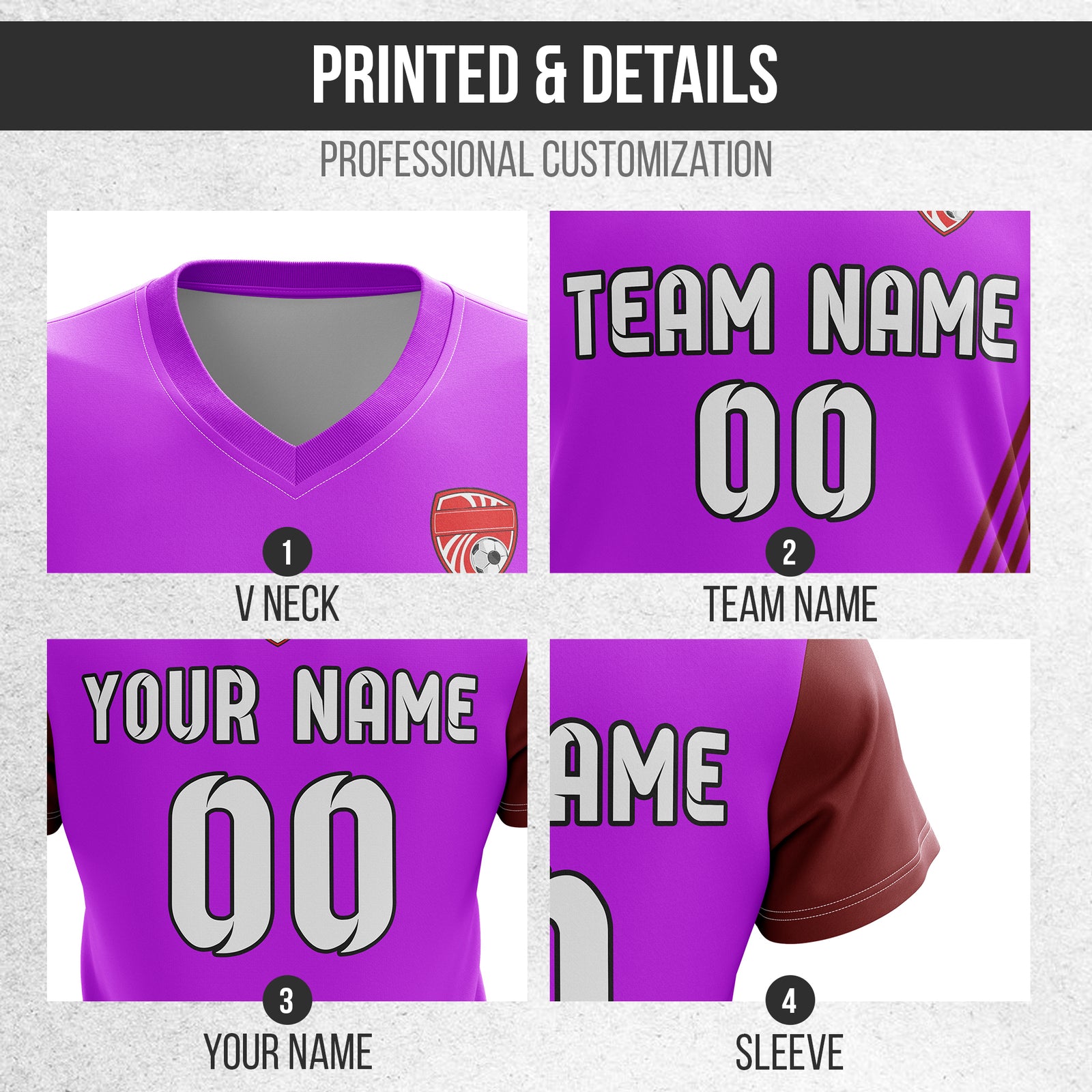 Soccer Jersey - V Neck - Side Pattern- Design 4 - Purple