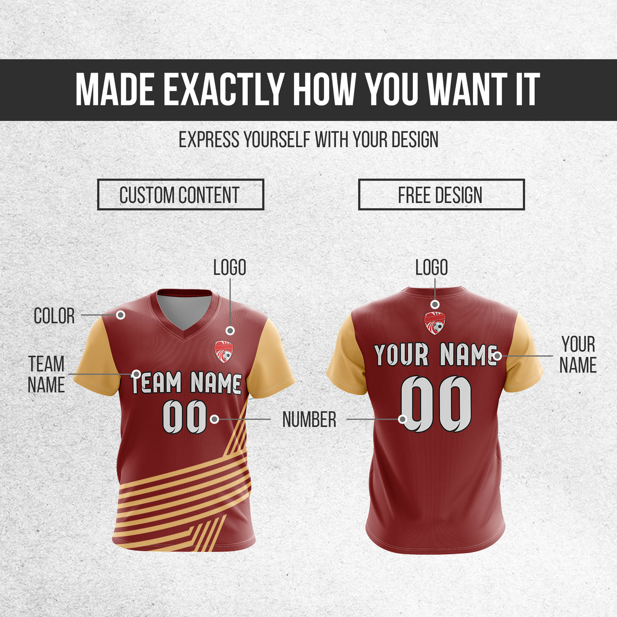 Soccer Jersey - V Neck - Side Pattern- Design 4 - Red