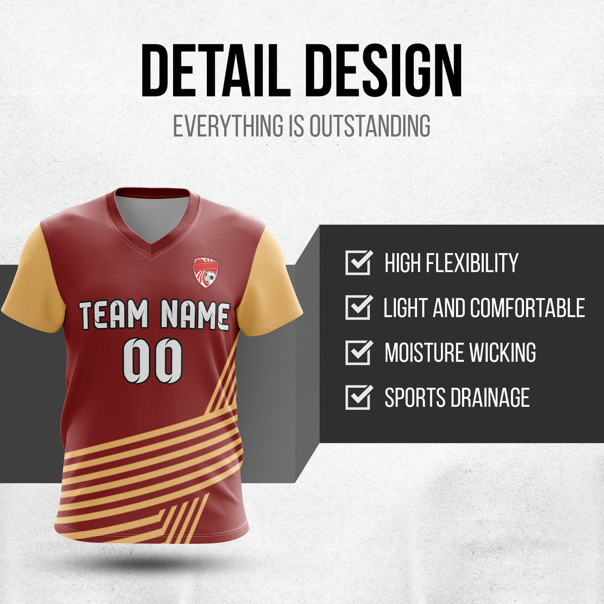 Soccer Jersey - V Neck - Side Pattern- Design 4 - Red