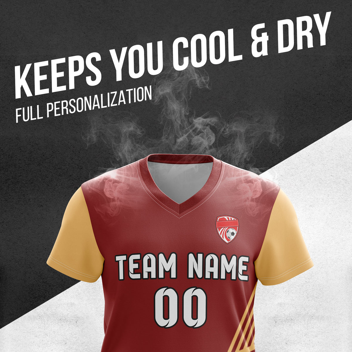 Soccer Jersey - V Neck - Side Pattern- Design 4 - Red