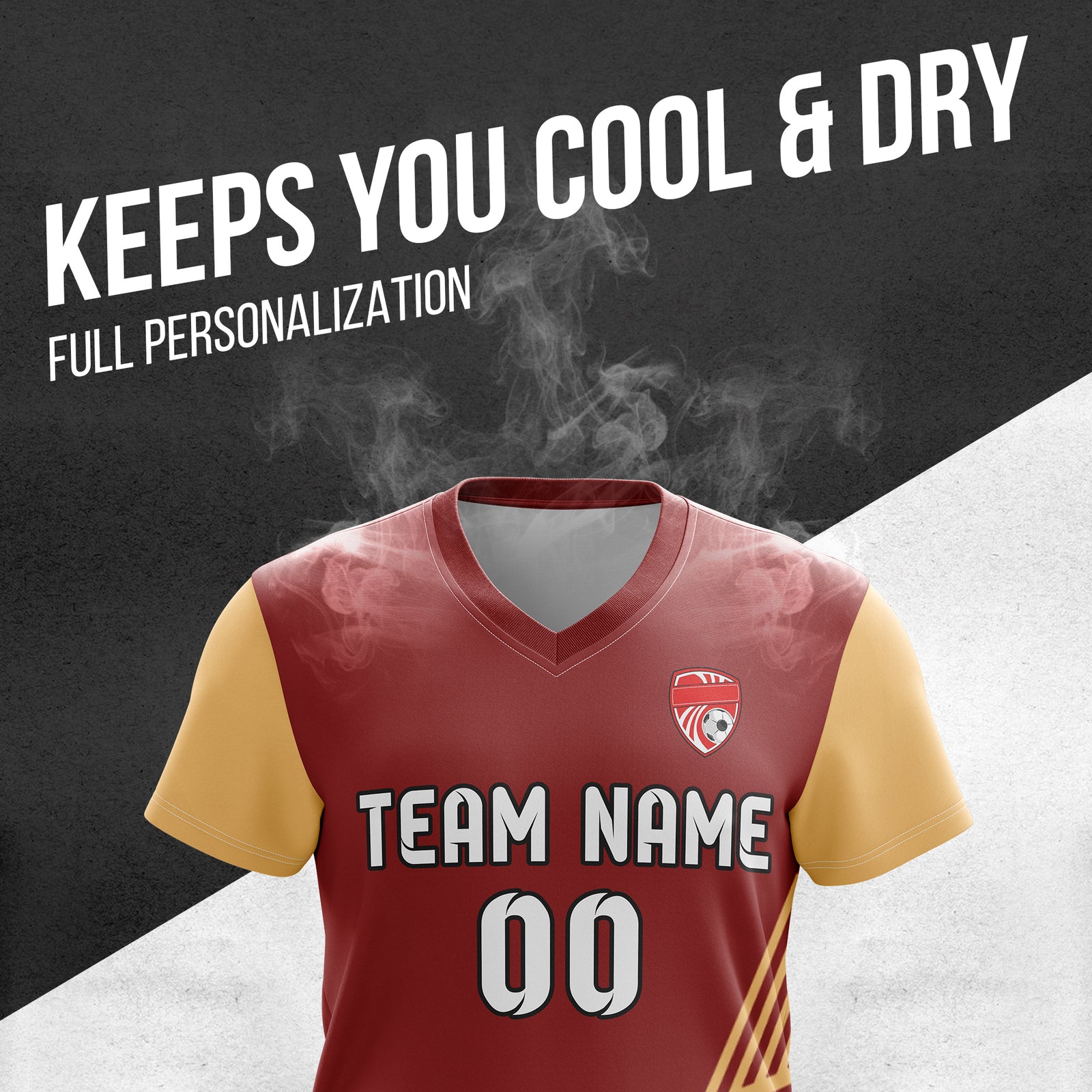 Soccer Jersey - V Neck - Side Pattern- Design 4 - Red