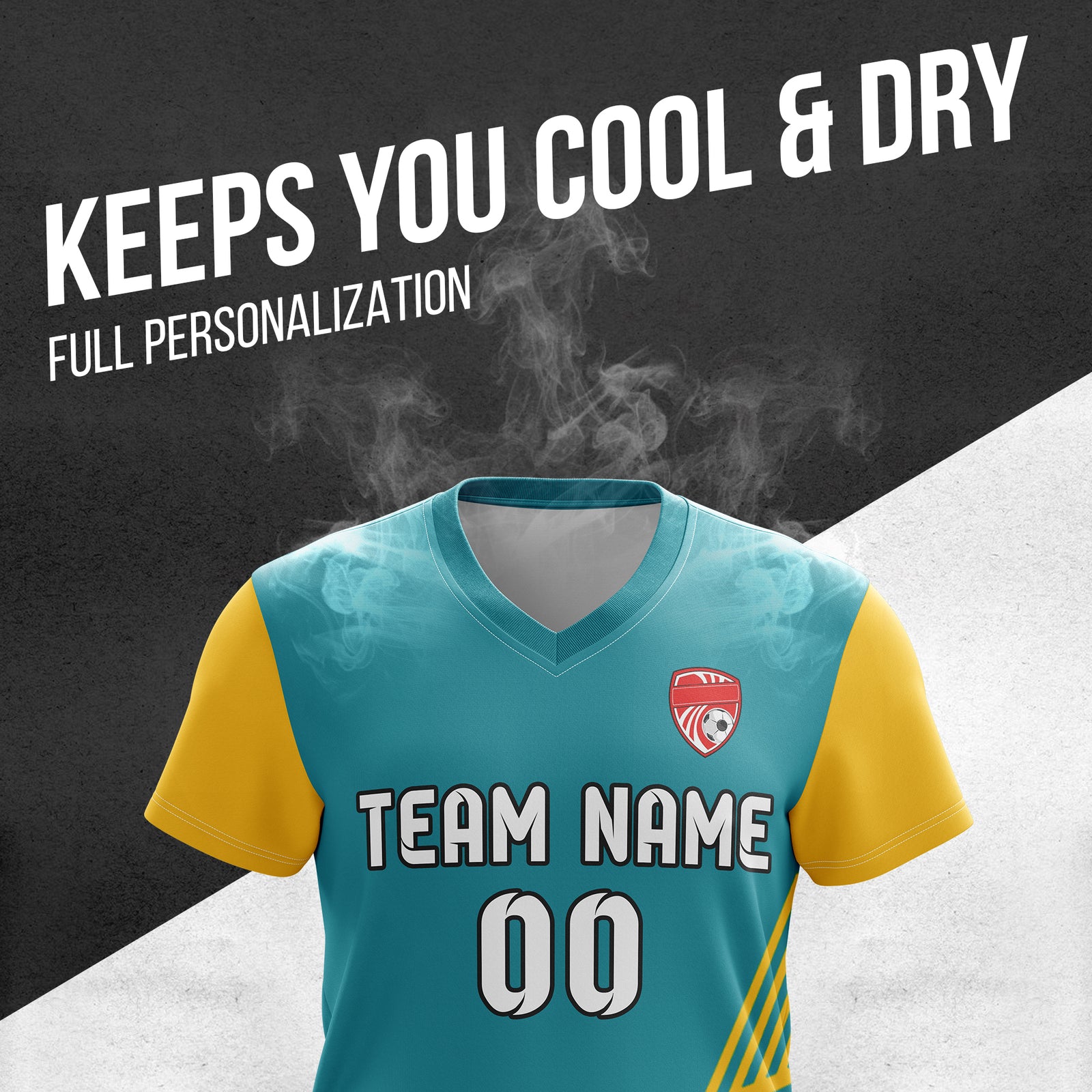 Soccer Jersey - V Neck - Side Pattern- Design 4 - Teal