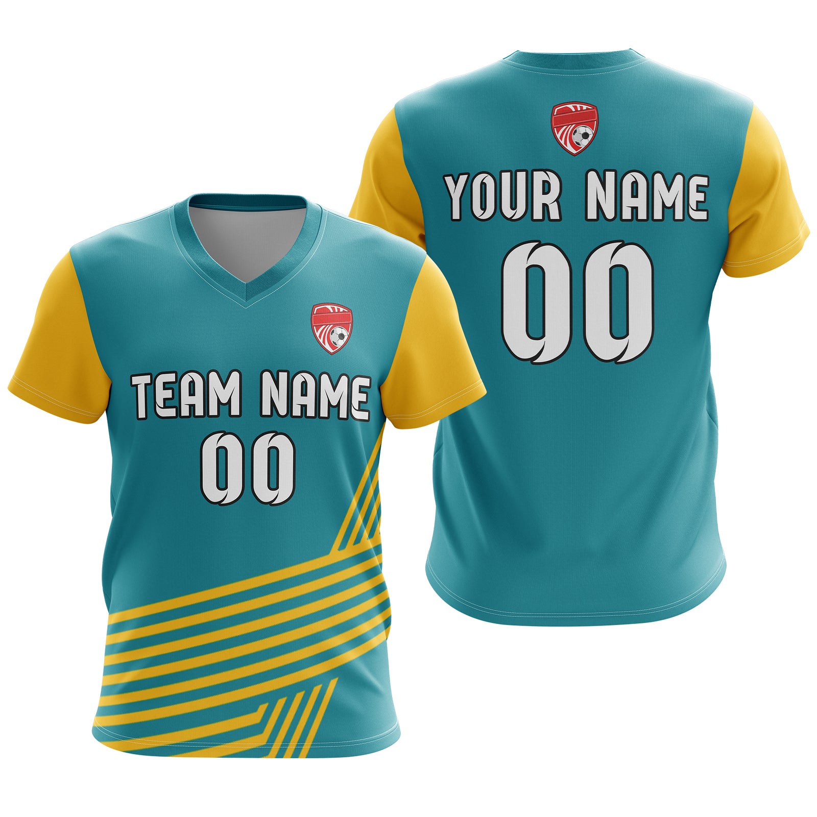 Soccer Jersey - V Neck - Side Pattern- Design 4 - Teal