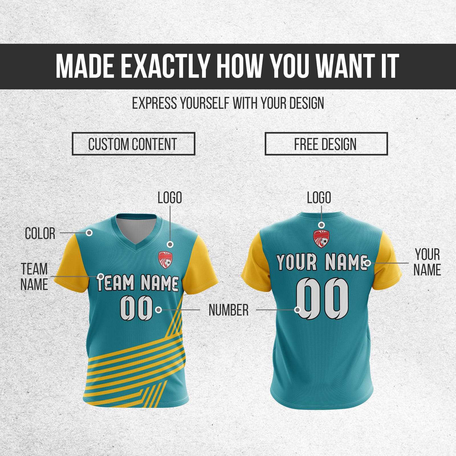 Soccer Jersey - V Neck - Side Pattern- Design 4 - Teal