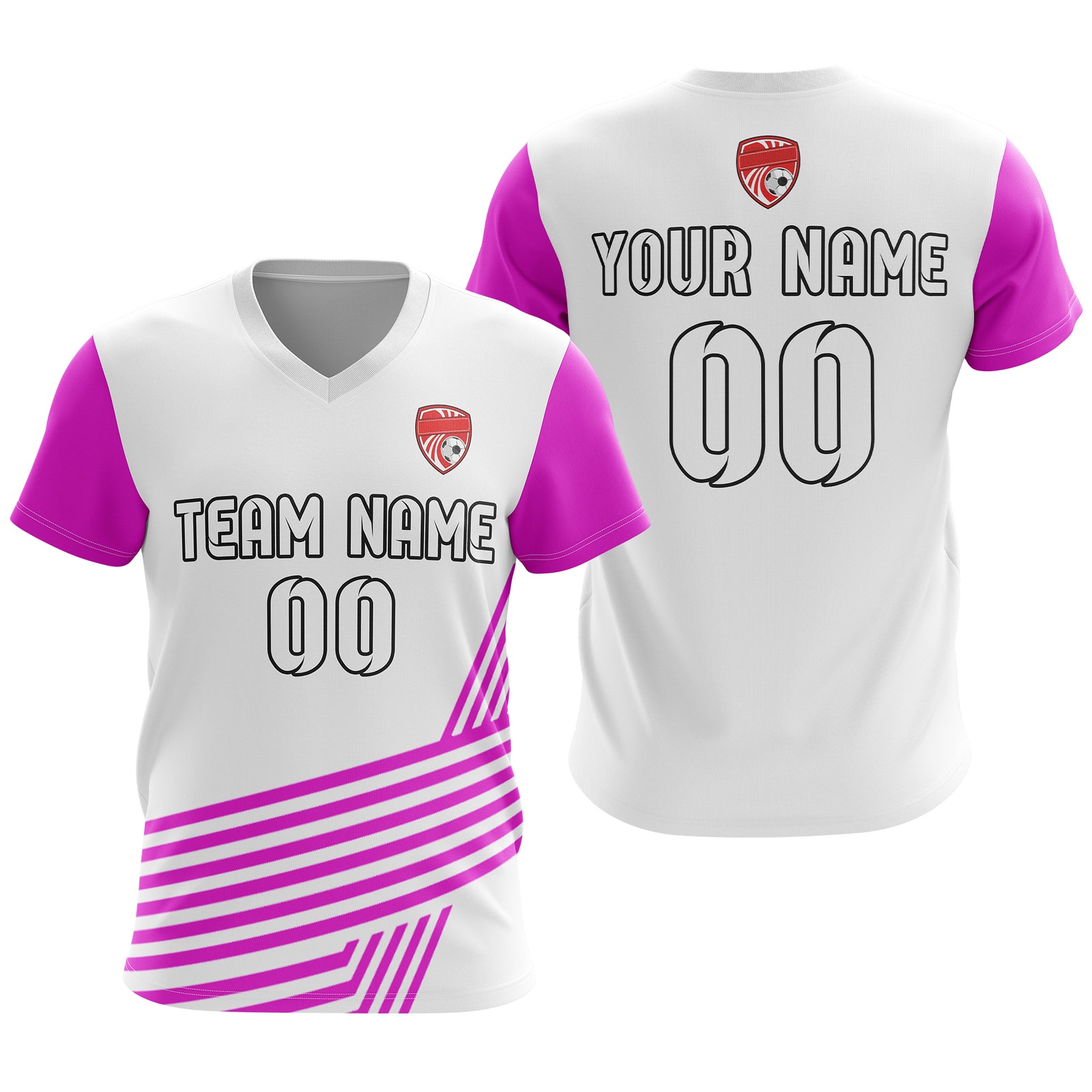 Soccer Jersey - V Neck - Side Pattern- Design 4 - White