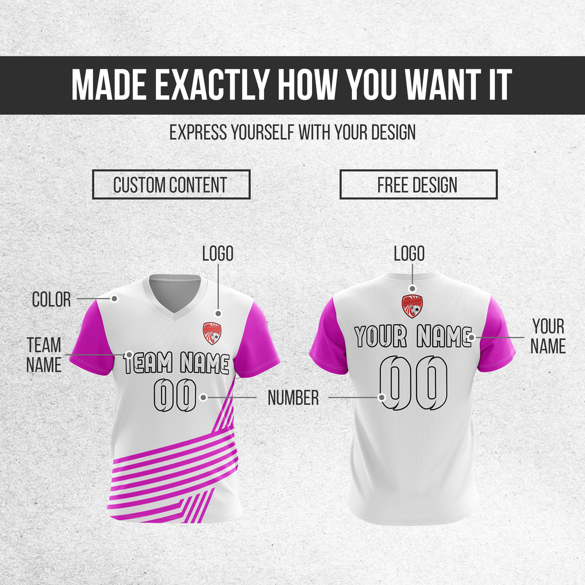 Soccer Jersey - V Neck - Side Pattern- Design 4 - White