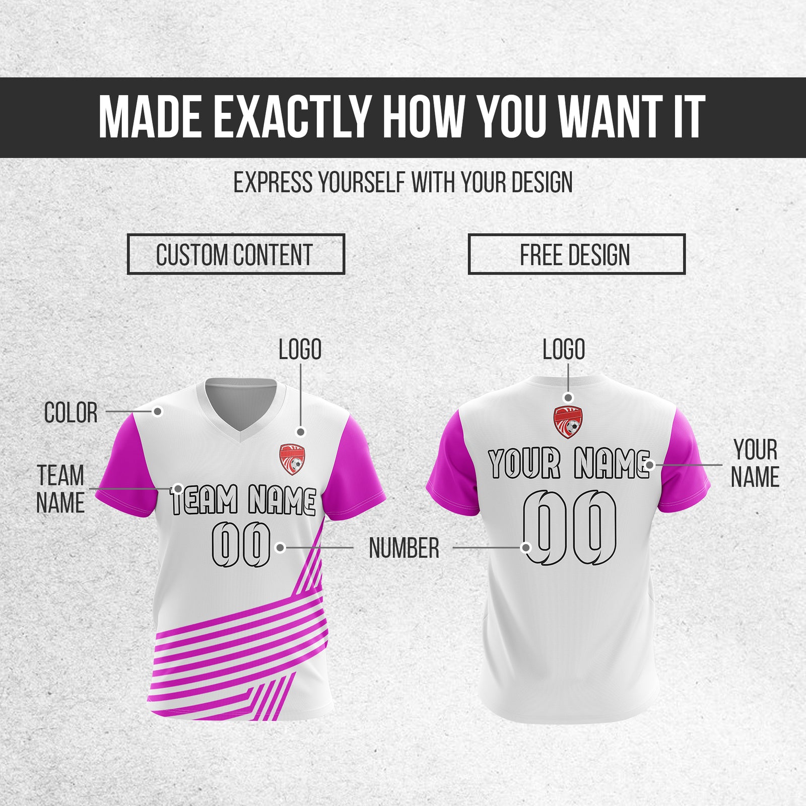 Soccer Jersey - V Neck - Side Pattern- Design 4 - White