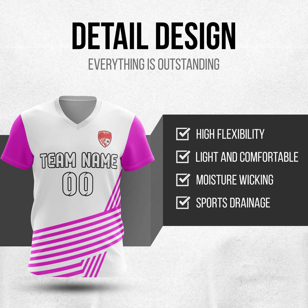 Soccer Jersey - V Neck - Side Pattern- Design 4 - White