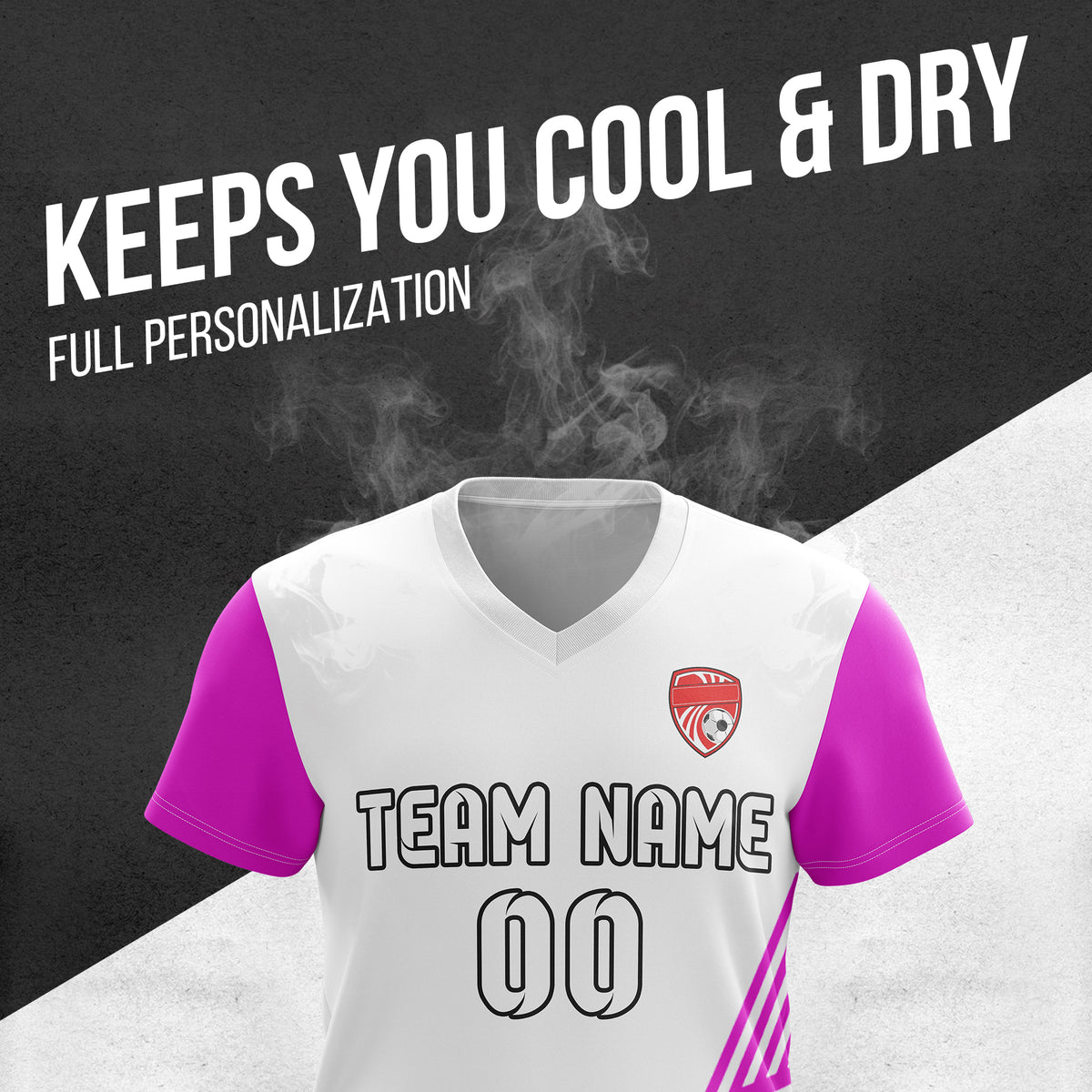 Soccer Jersey - V Neck - Side Pattern- Design 4 - White