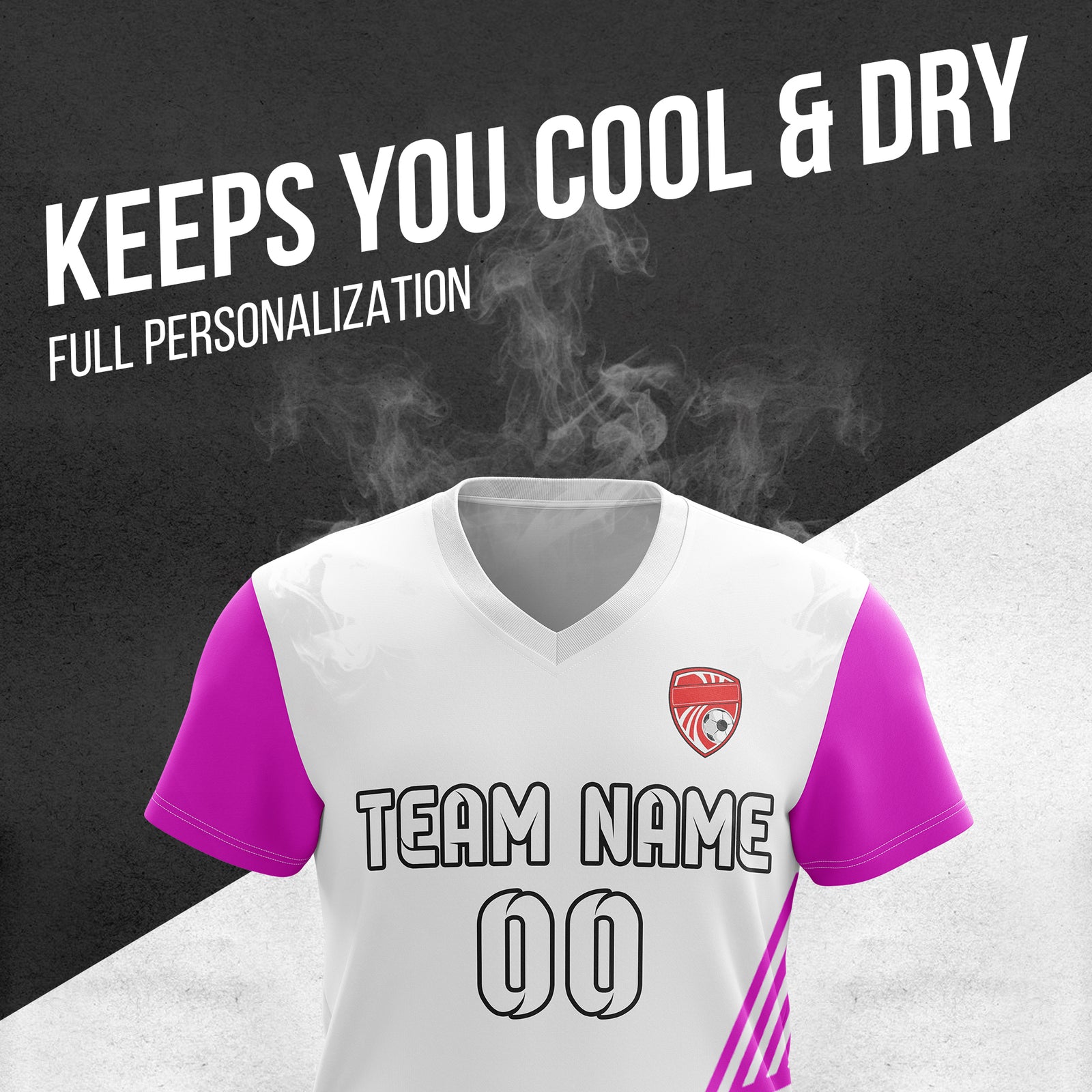 Soccer Jersey - V Neck - Side Pattern- Design 4 - White