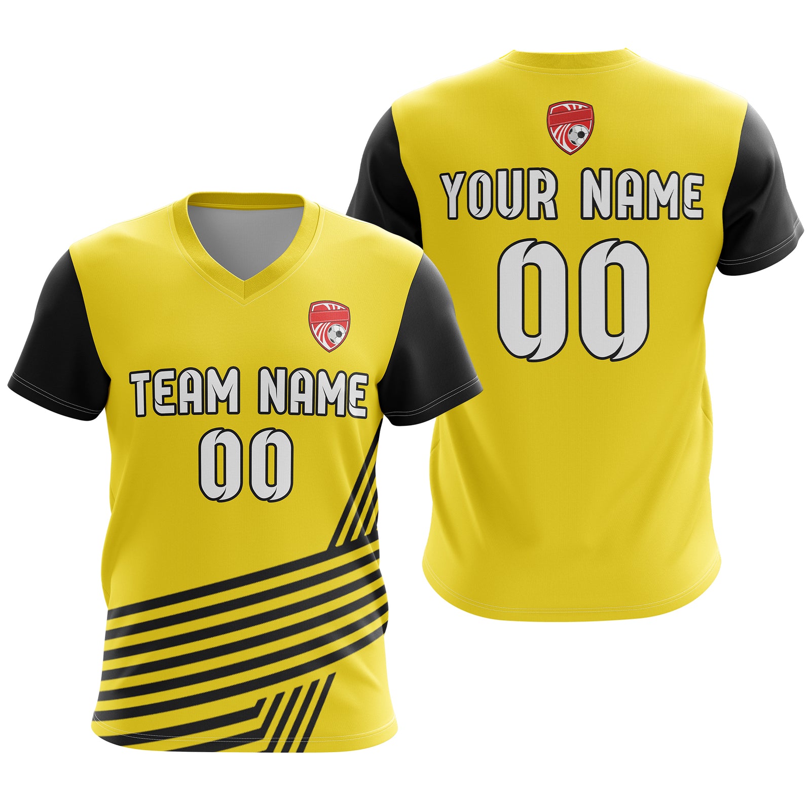 Soccer Jersey - V Neck - Side Pattern- Design 4 - Yellow