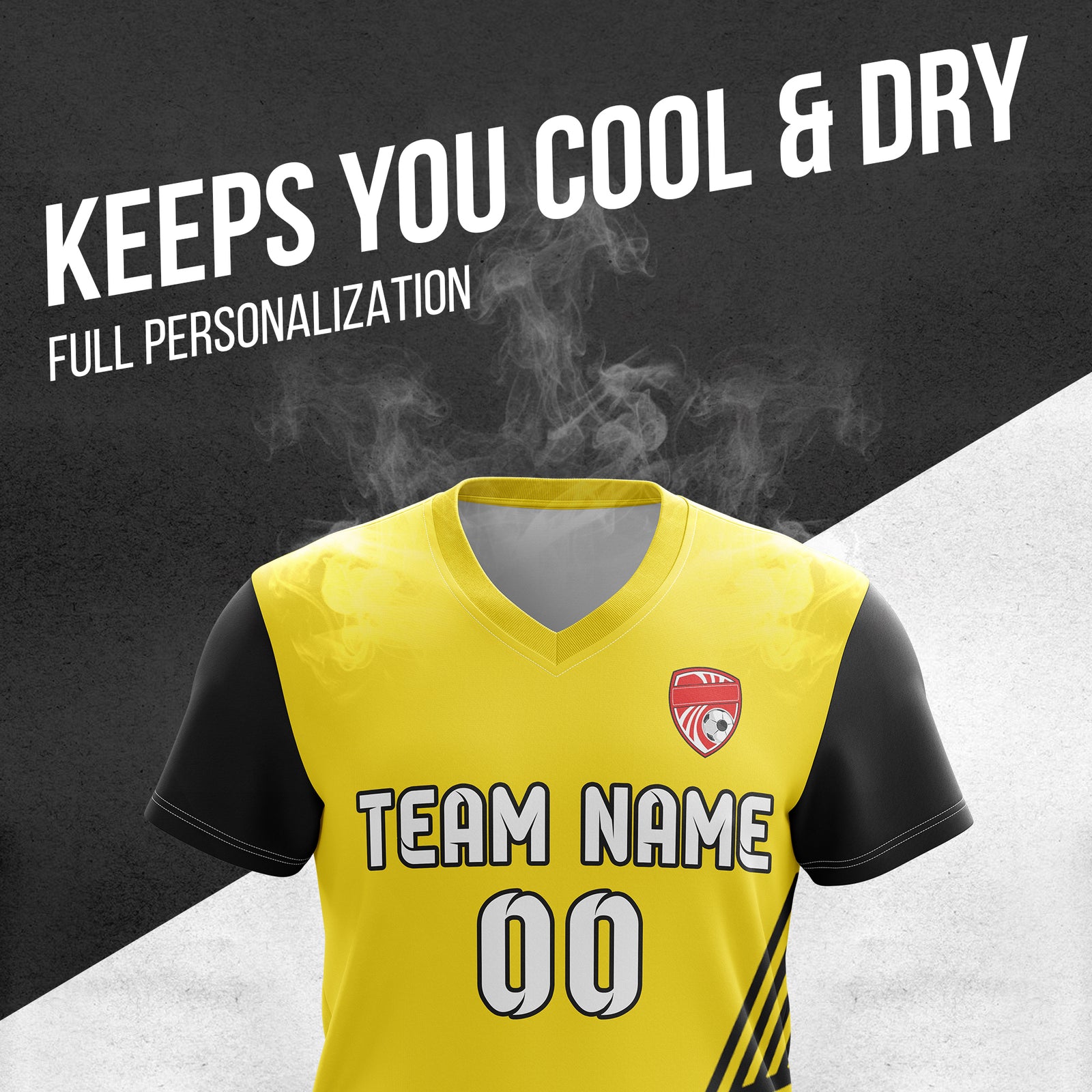 Soccer Jersey - V Neck - Side Pattern- Design 4 - Yellow