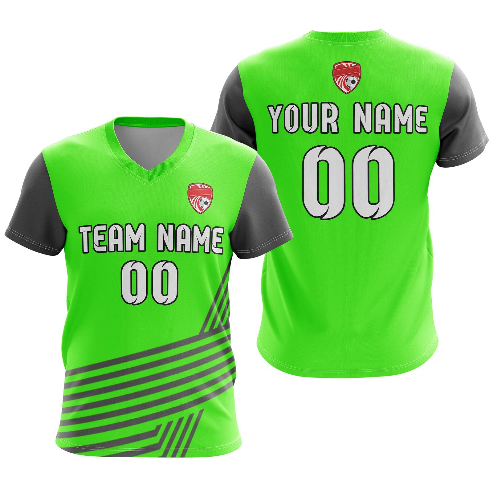 Soccer Jersey - V Neck - Side Pattern- Design 4 - neon Green