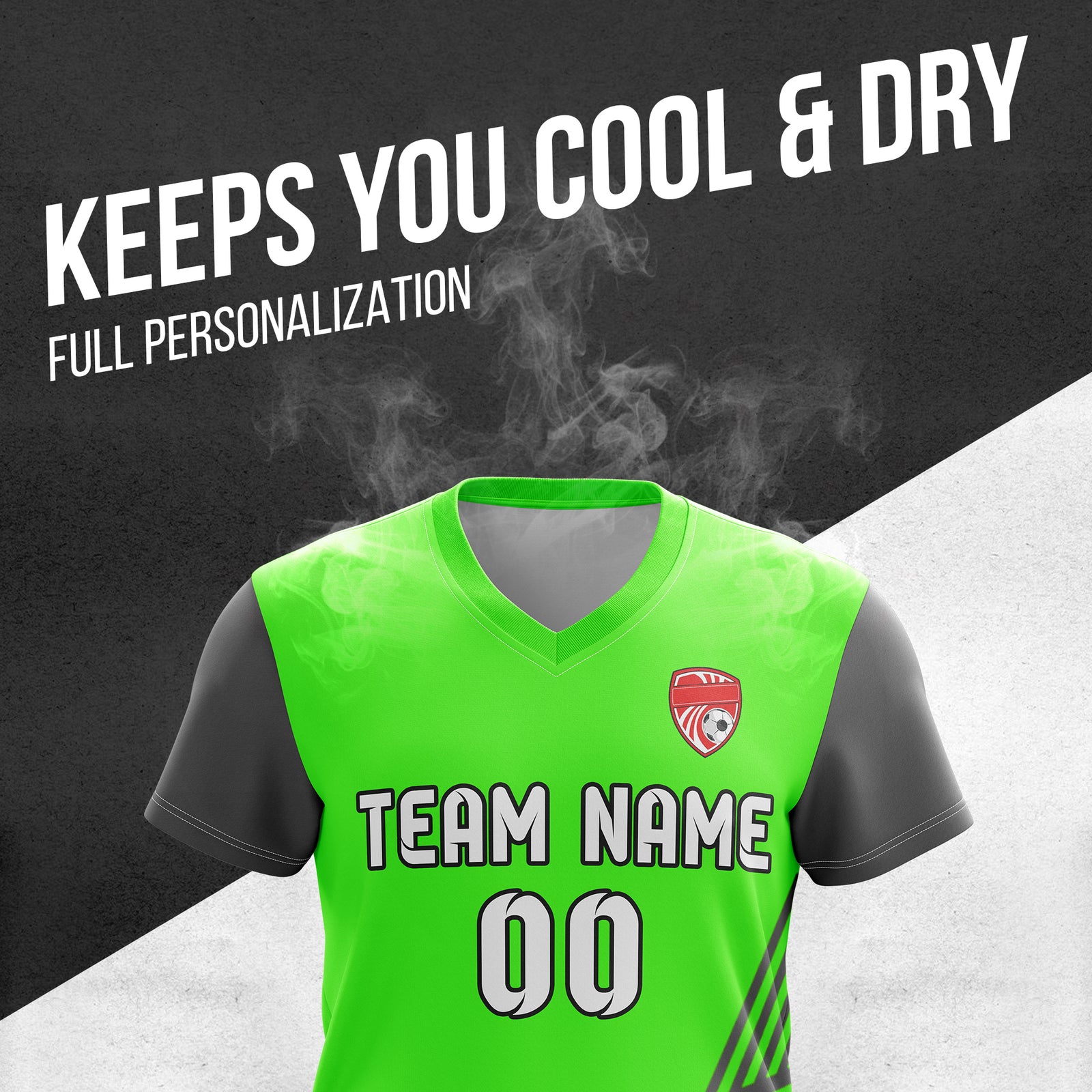 Soccer Jersey - V Neck - Side Pattern- Design 4 - neon Green