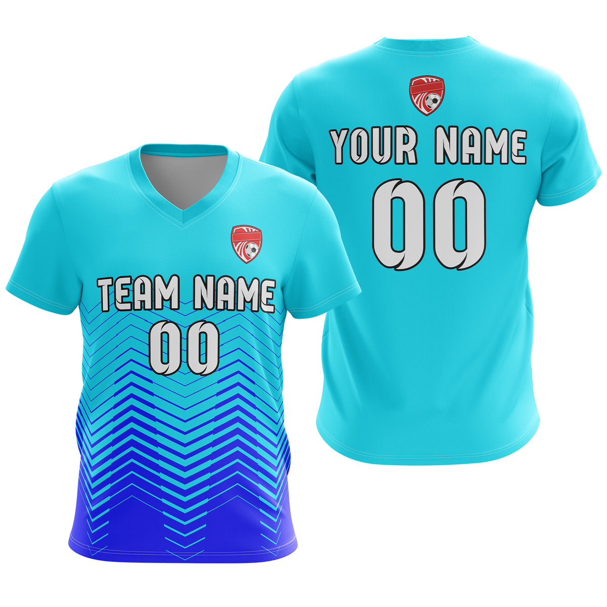Soccer Jersey - V Neck - Side Pattern- Design 5 - Aqua