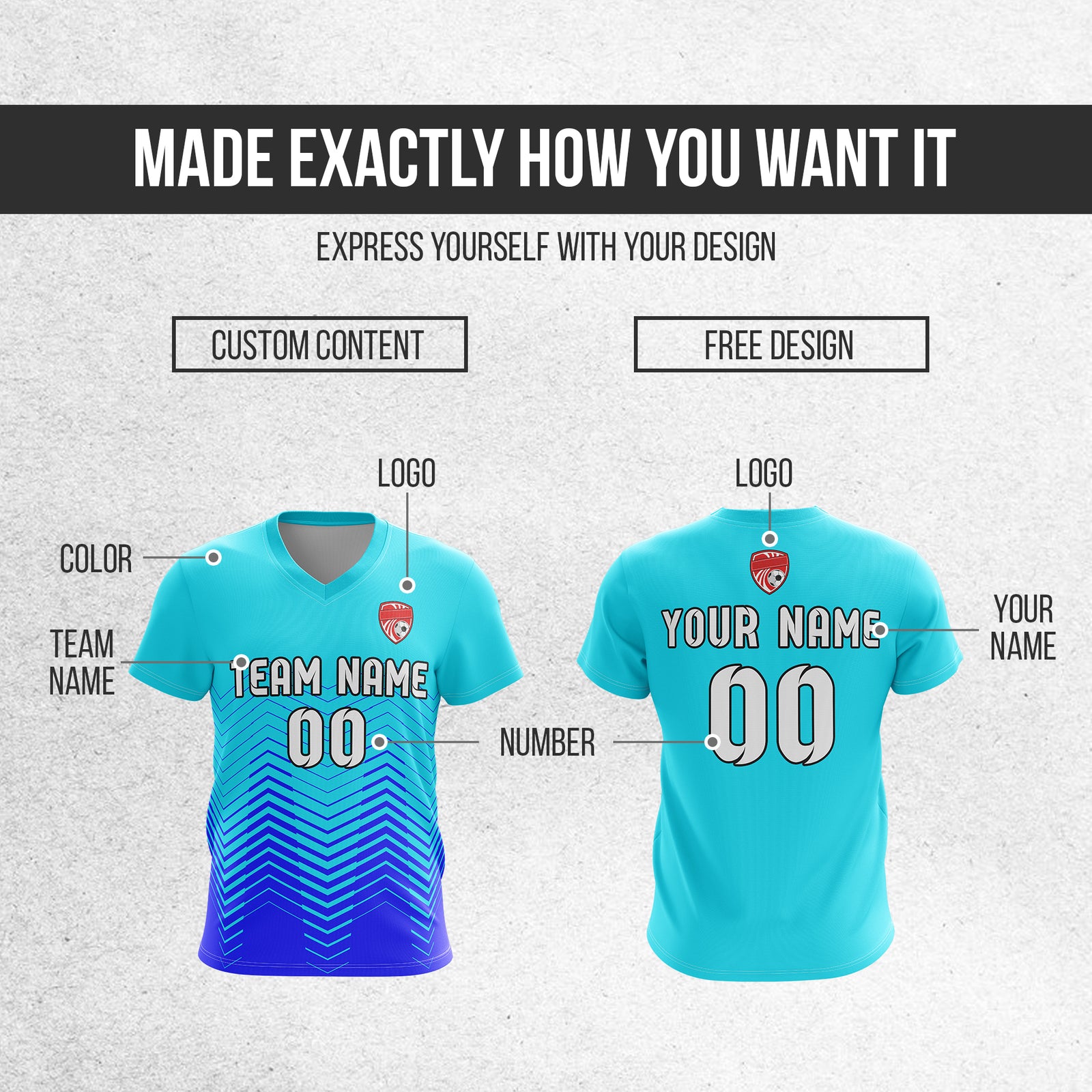 Soccer Jersey - V Neck - Side Pattern- Design 5 - Aqua