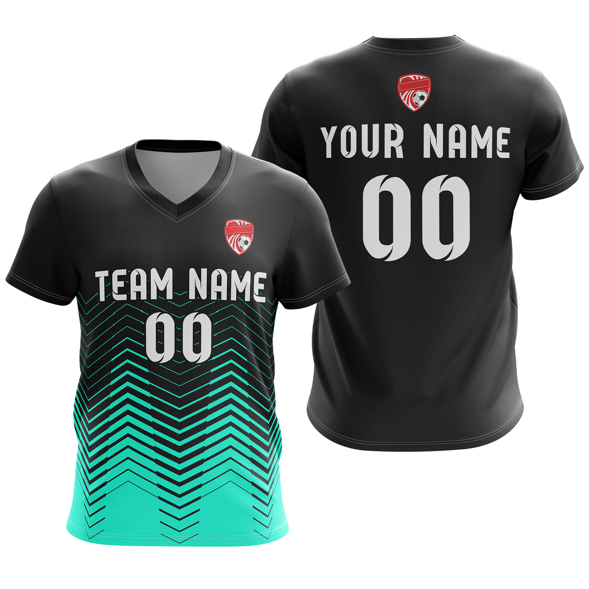 Soccer Jersey - V Neck - Side Pattern- Design 5 - Black