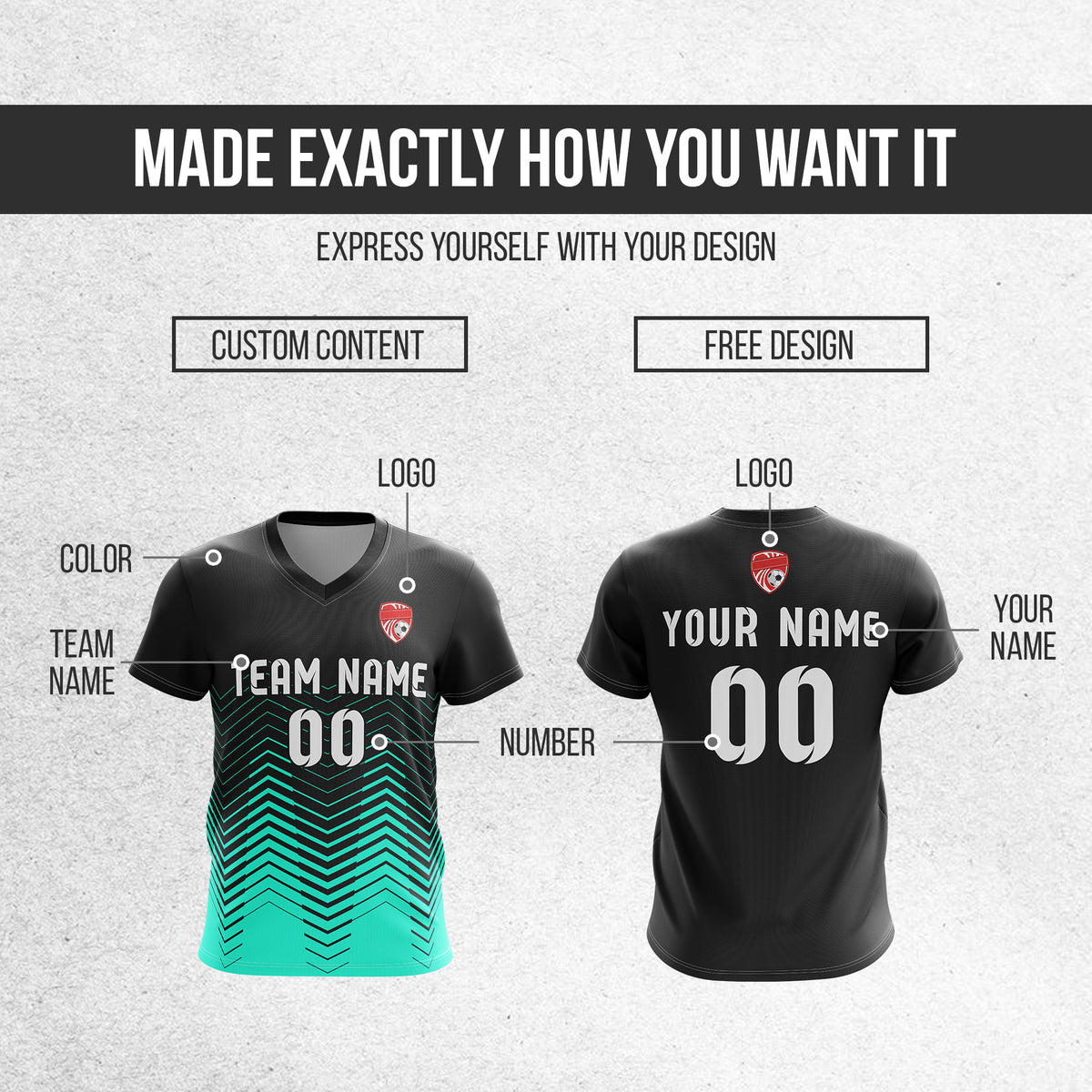 Soccer Jersey - V Neck - Side Pattern- Design 5 - Black