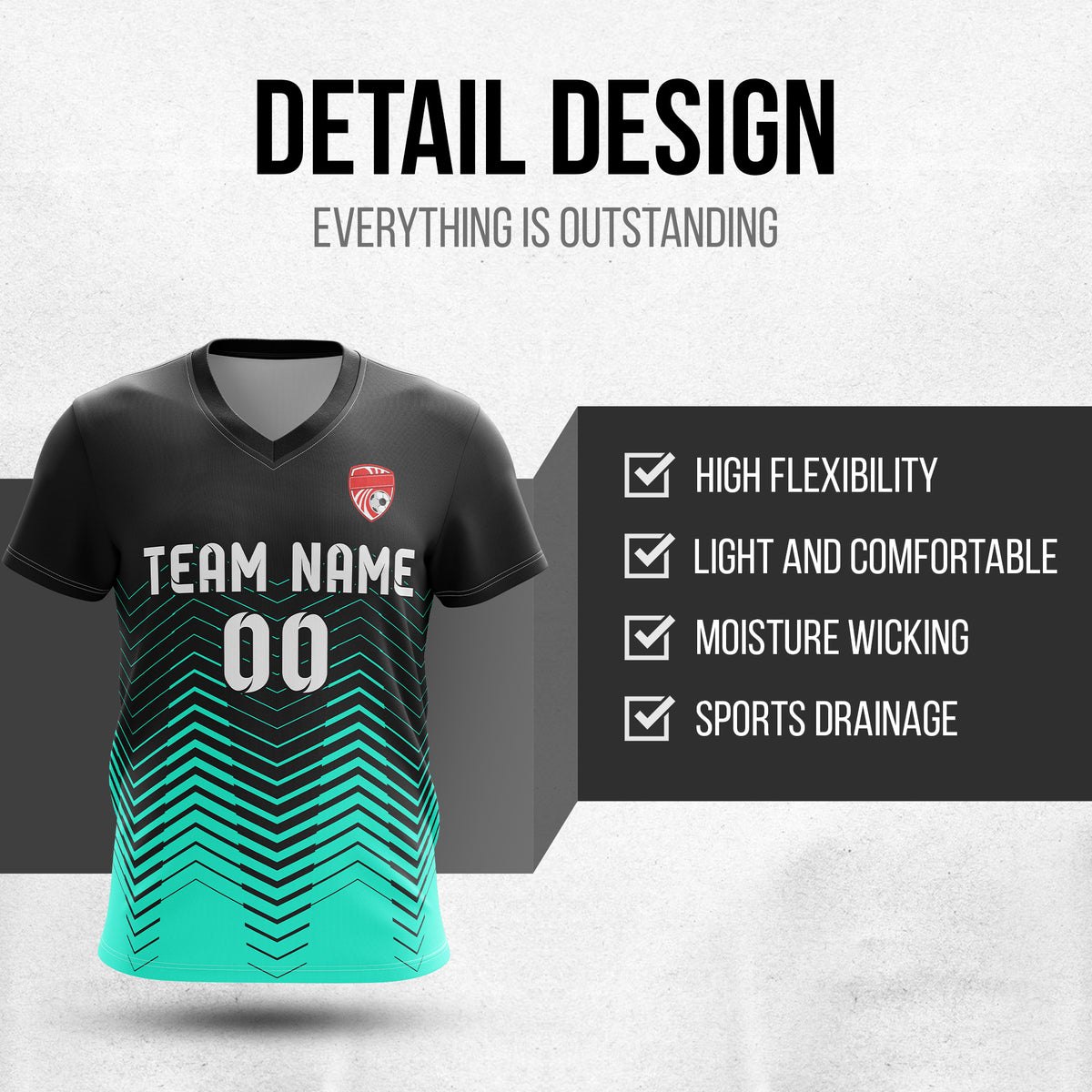 Soccer Jersey - V Neck - Side Pattern- Design 5 - Black