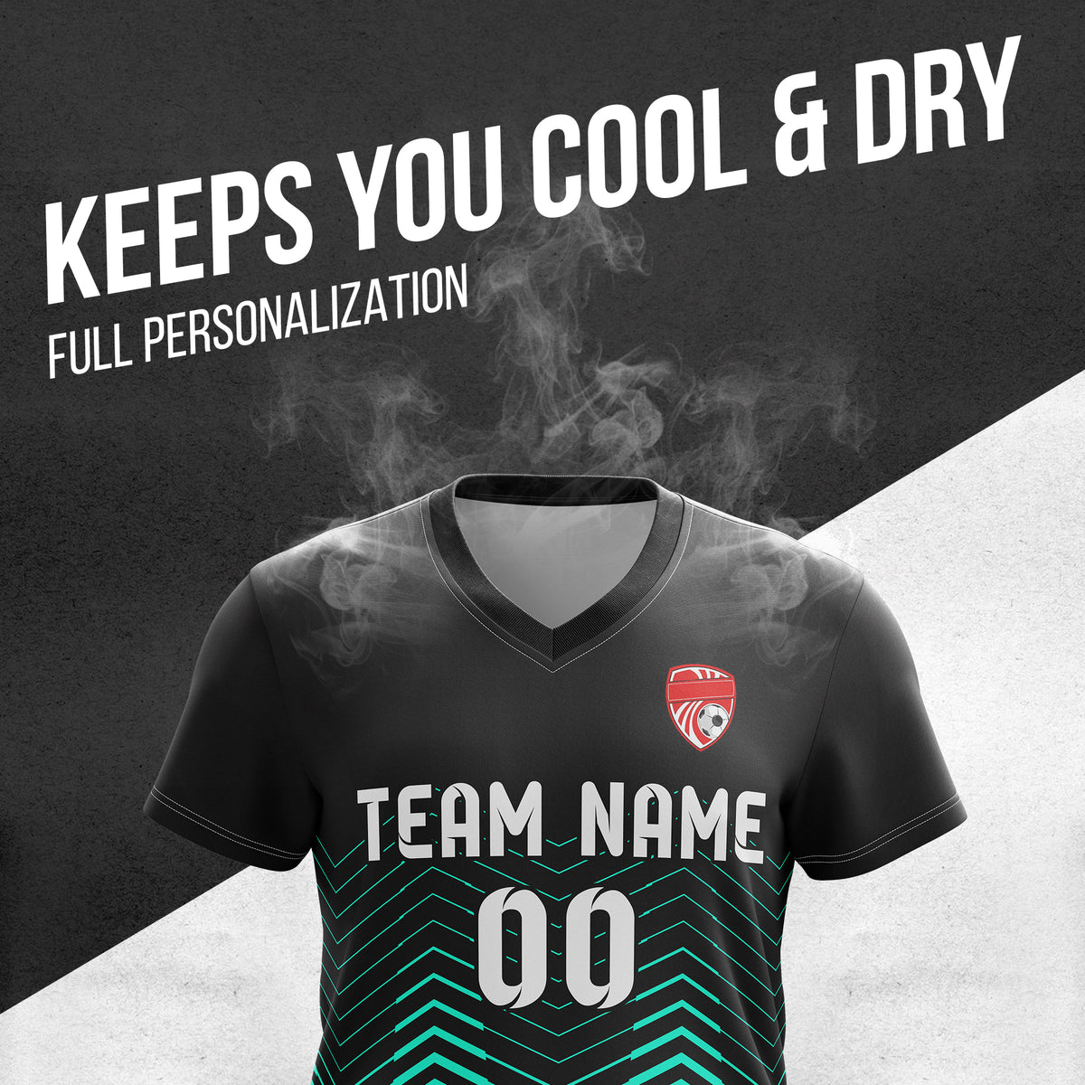 Soccer Jersey - V Neck - Side Pattern- Design 5 - Black