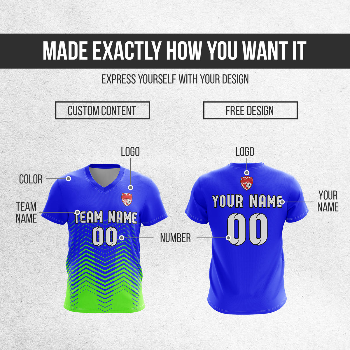 Soccer Jersey - V Neck - Side Pattern- Design 5 - Blue