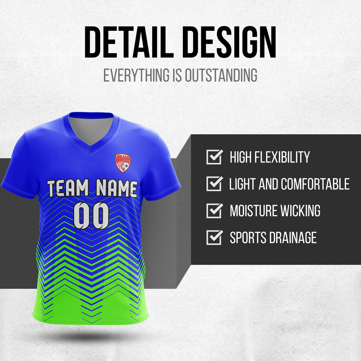 Soccer Jersey - V Neck - Side Pattern- Design 5 - Blue