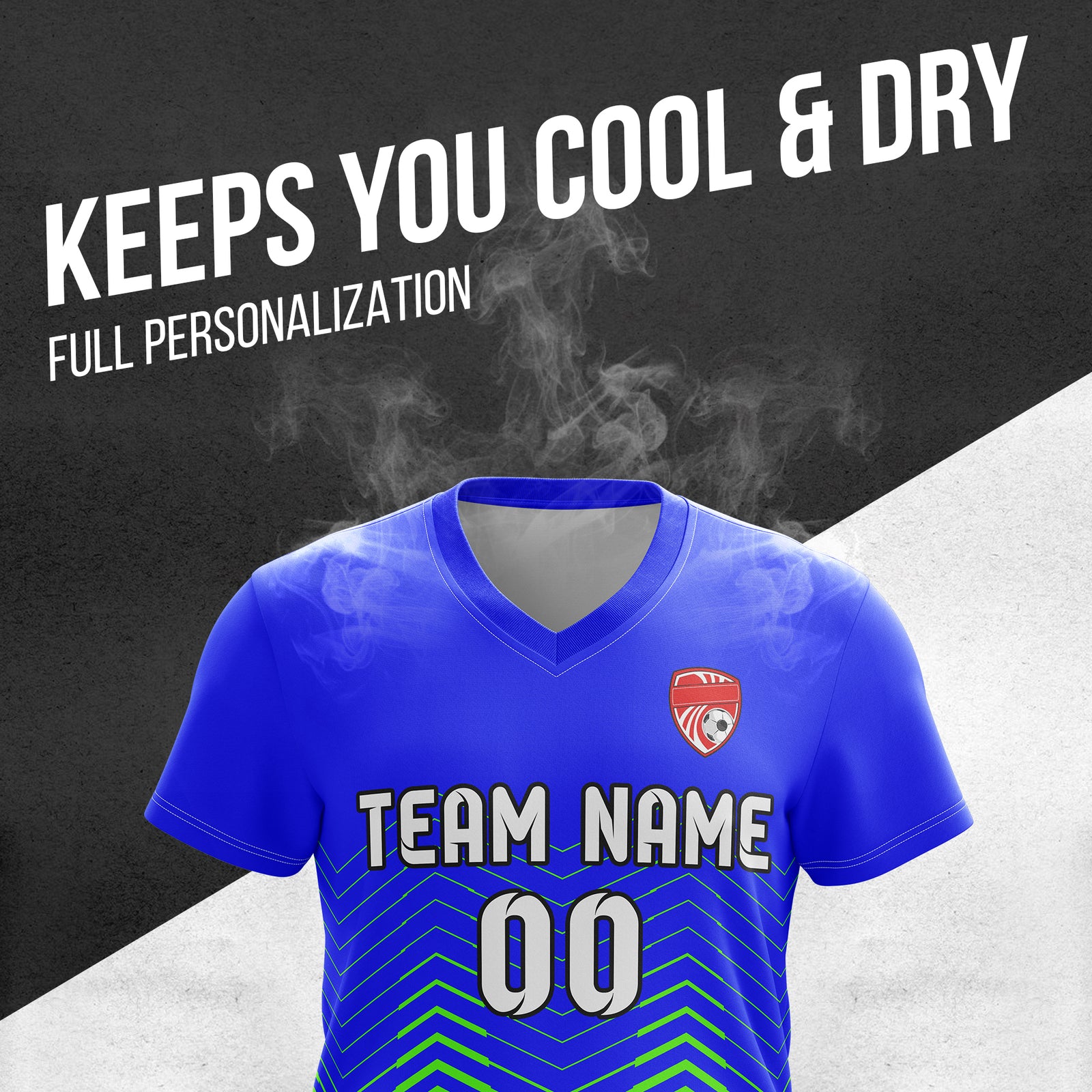 Soccer Jersey - V Neck - Side Pattern- Design 5 - Blue