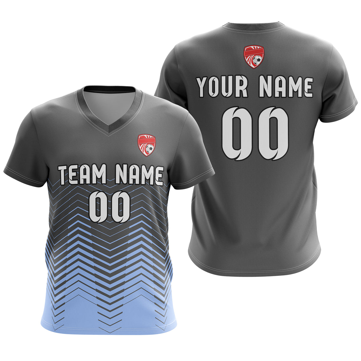 Soccer Jersey - V Neck - Side Pattern- Design 5 - Dark Grey