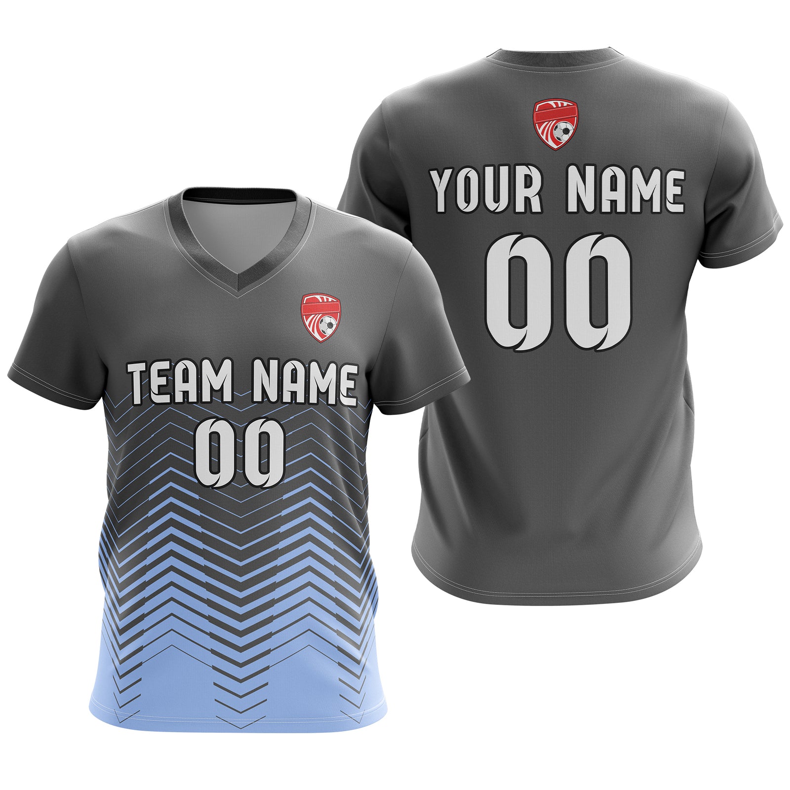 Soccer Jersey - V Neck - Side Pattern- Design 5 - Dark Grey