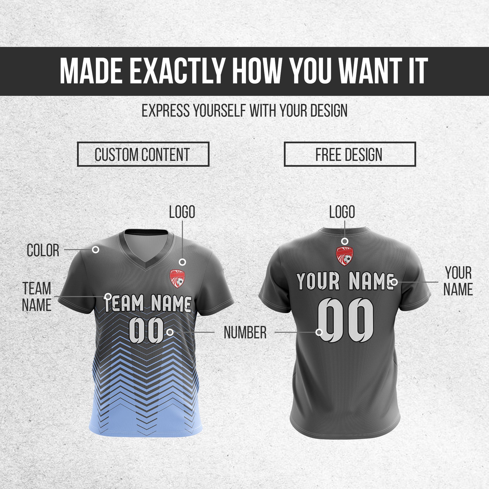 Soccer Jersey - V Neck - Side Pattern- Design 5 - Dark Grey