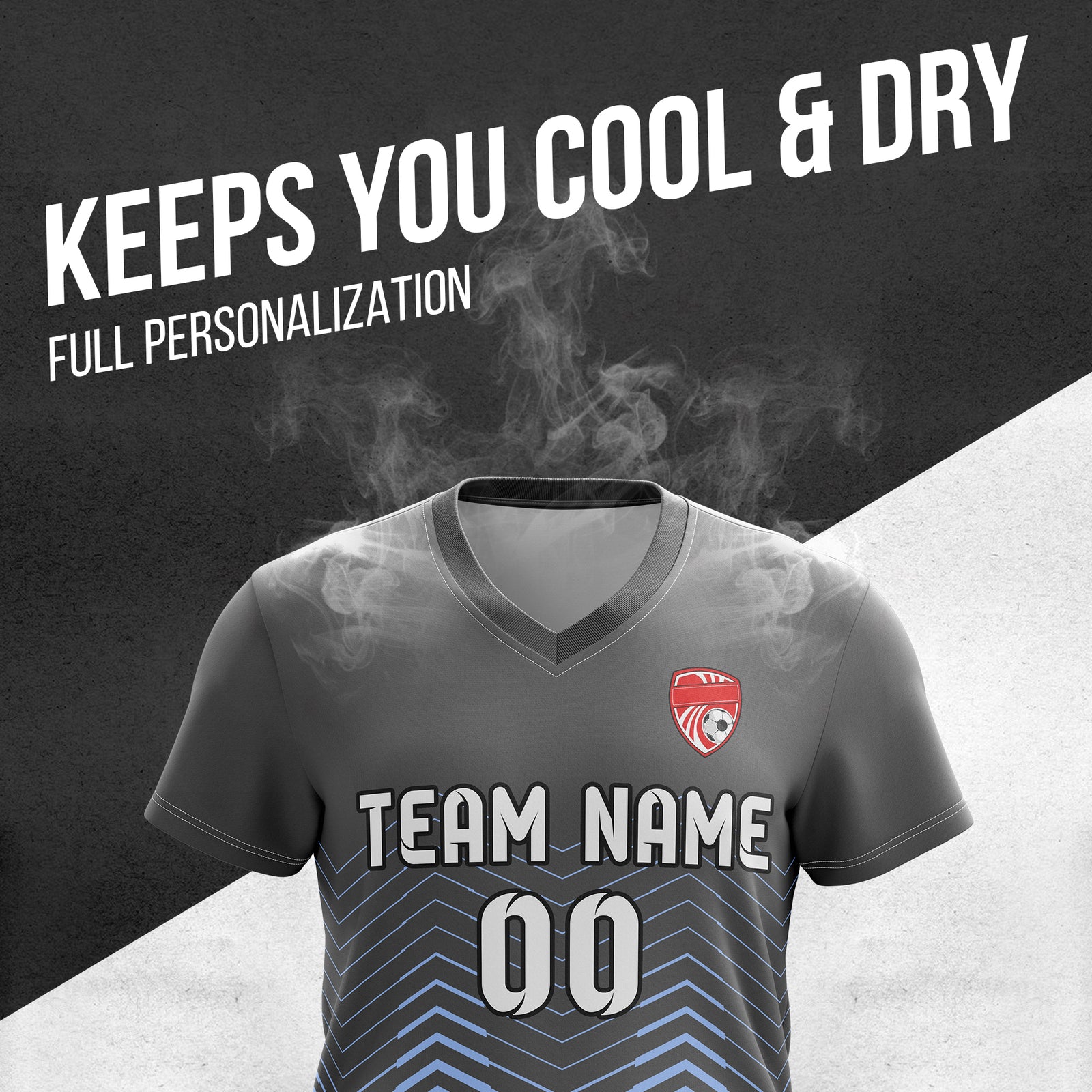 Soccer Jersey - V Neck - Side Pattern- Design 5 - Dark Grey