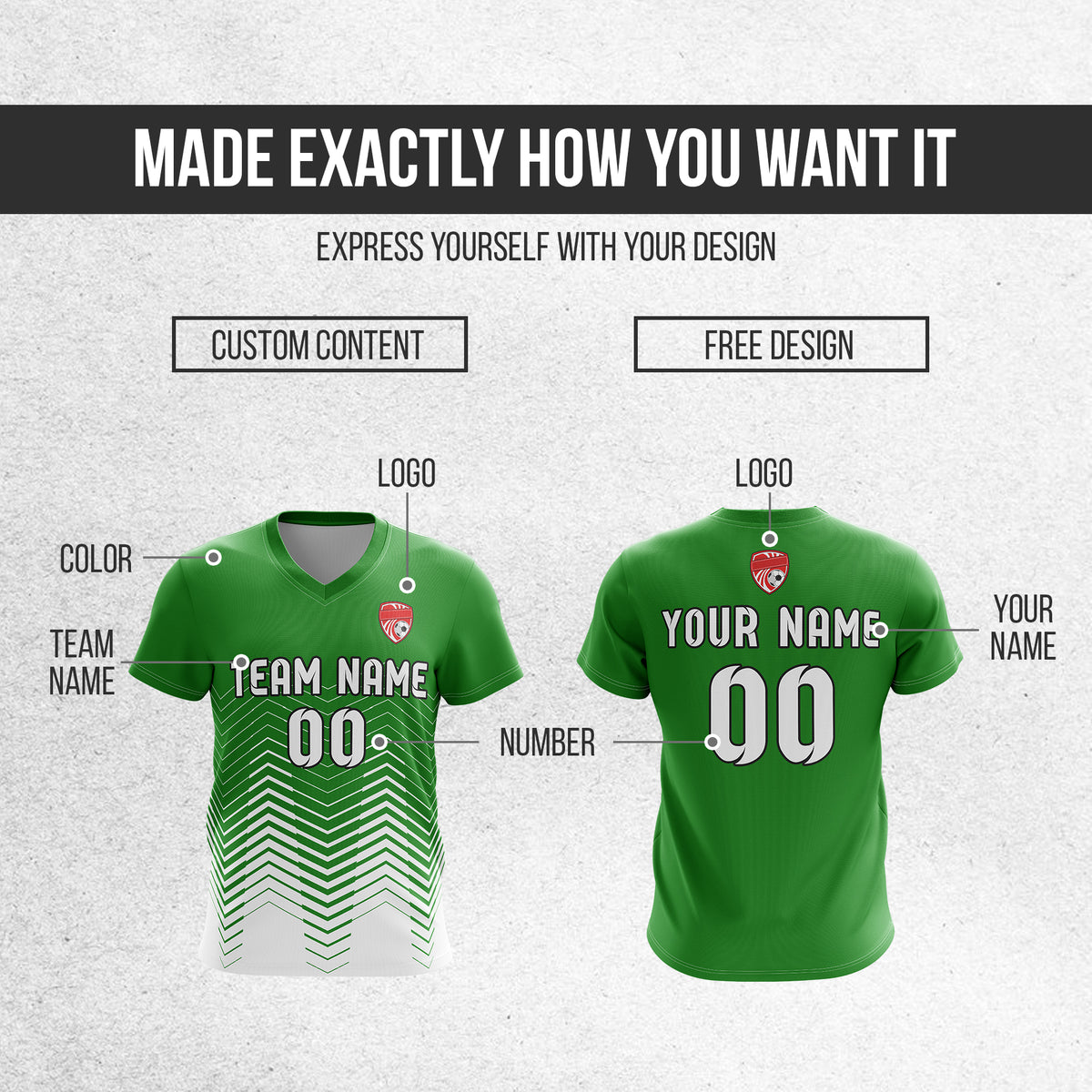 Soccer Jersey - V Neck - Side Pattern- Design 5 - Green