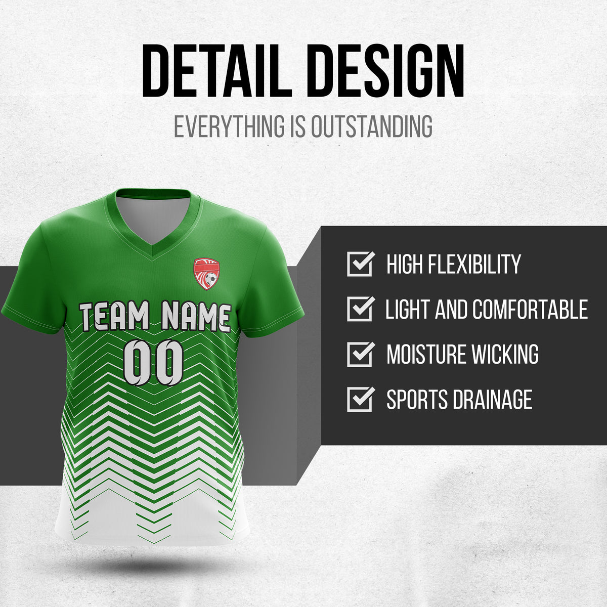 Soccer Jersey - V Neck - Side Pattern- Design 5 - Green