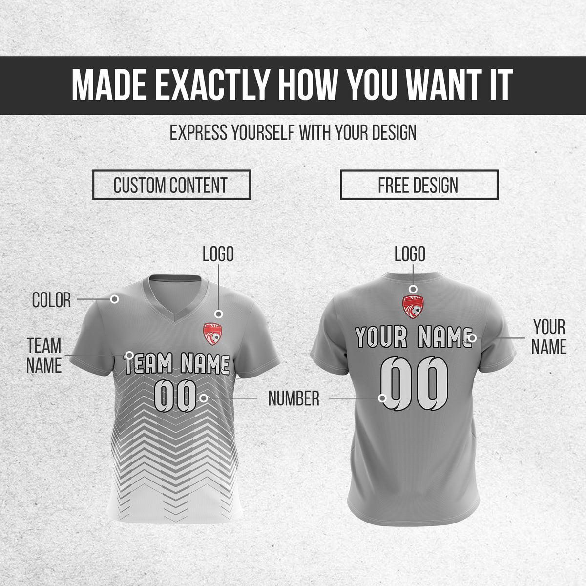 Soccer Jersey - V Neck - Side Pattern- Design 5 - Grey