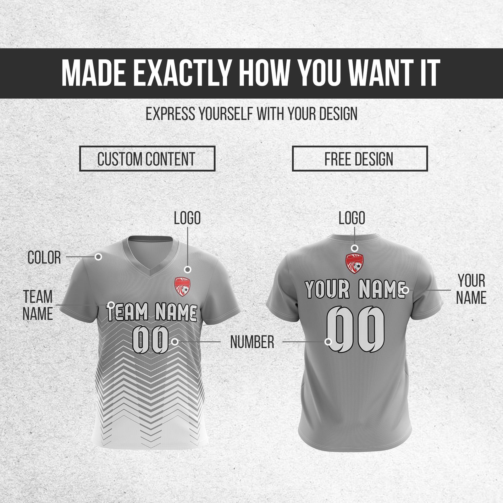 Soccer Jersey - V Neck - Side Pattern- Design 5 - Grey