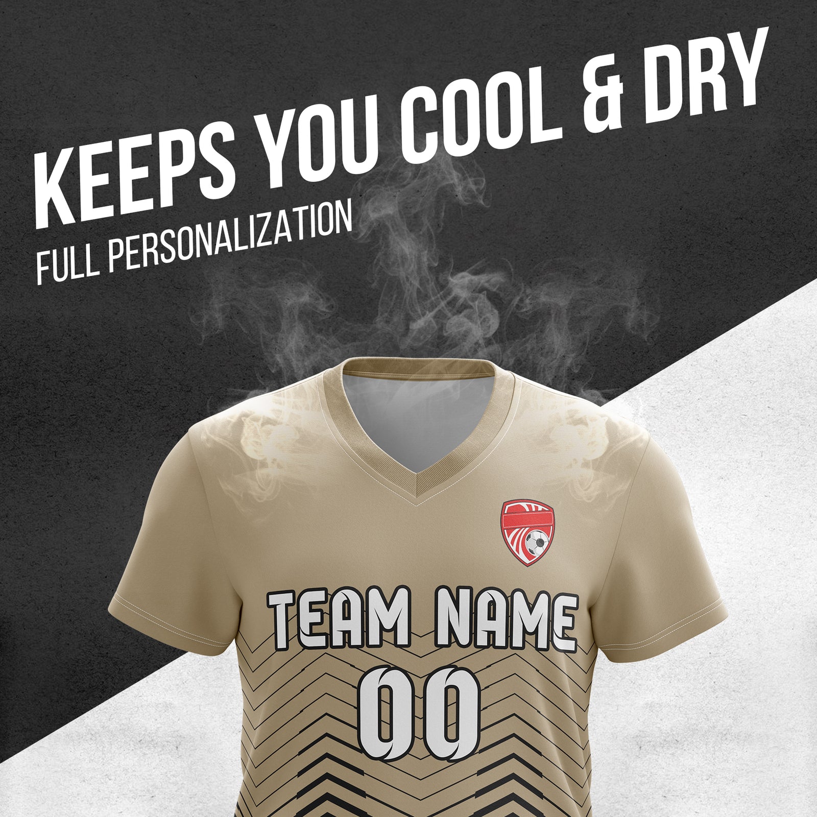 Soccer Jersey - V Neck - Side Pattern- Design 5 - Khakhii