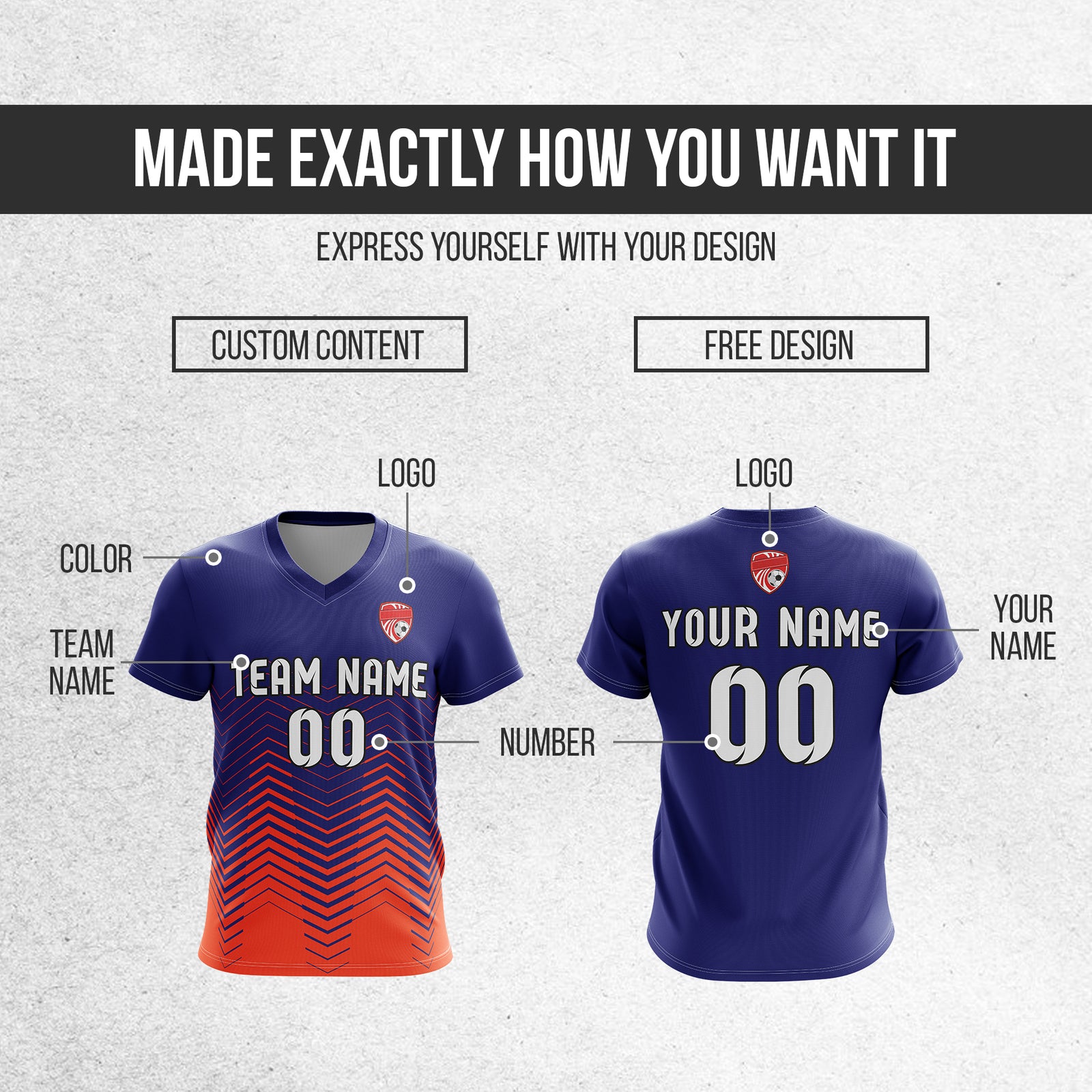 Soccer Jersey - V Neck - Side Pattern- Design 5 - Navy