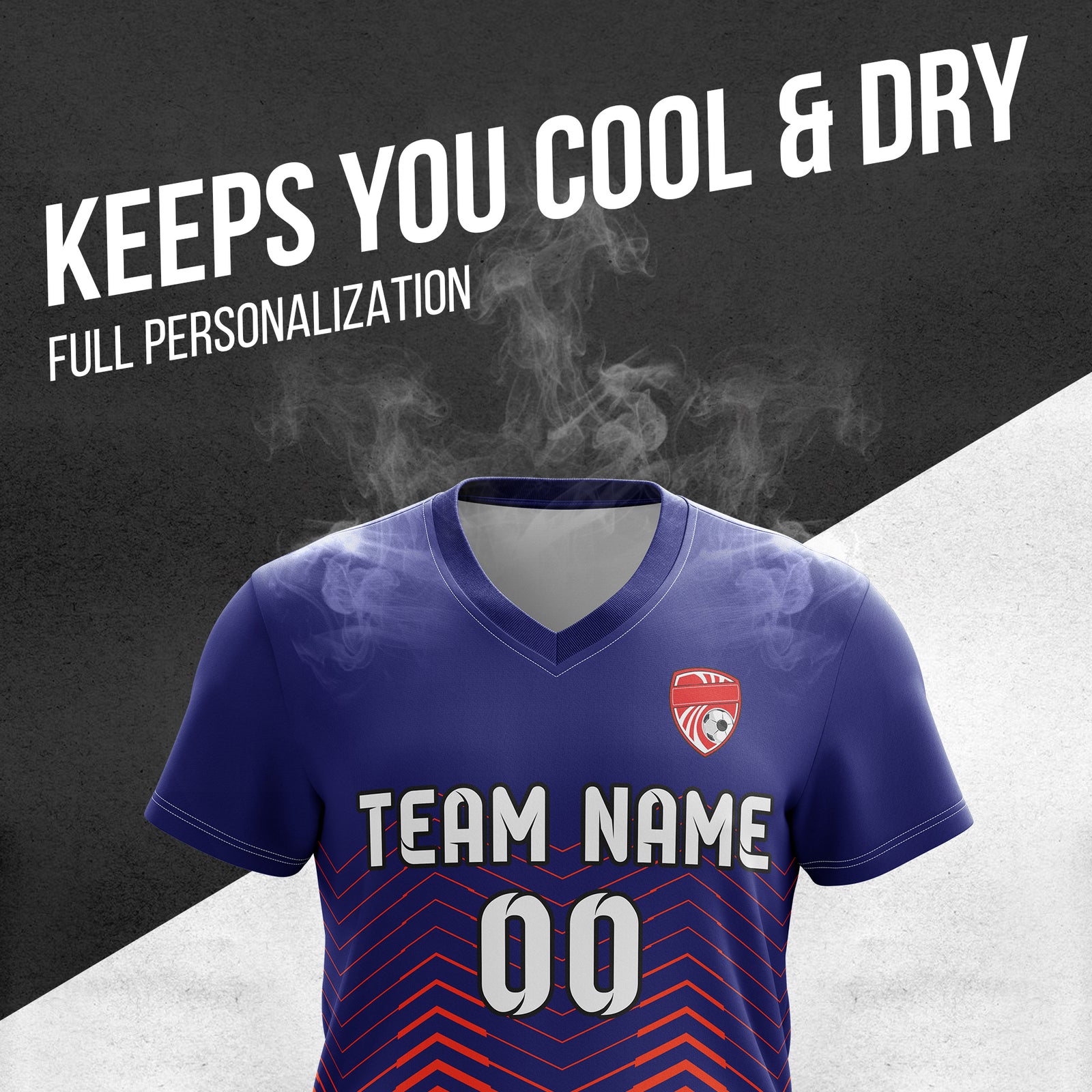 Soccer Jersey - V Neck - Side Pattern- Design 5 - Navy