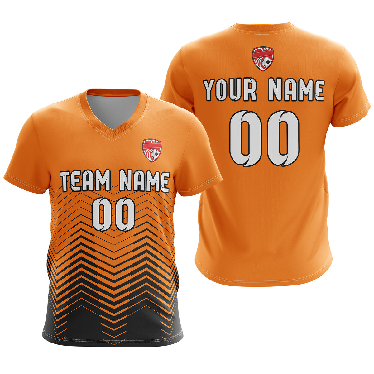 Soccer Jersey - V Neck - Side Pattern- Design 5 - Orange