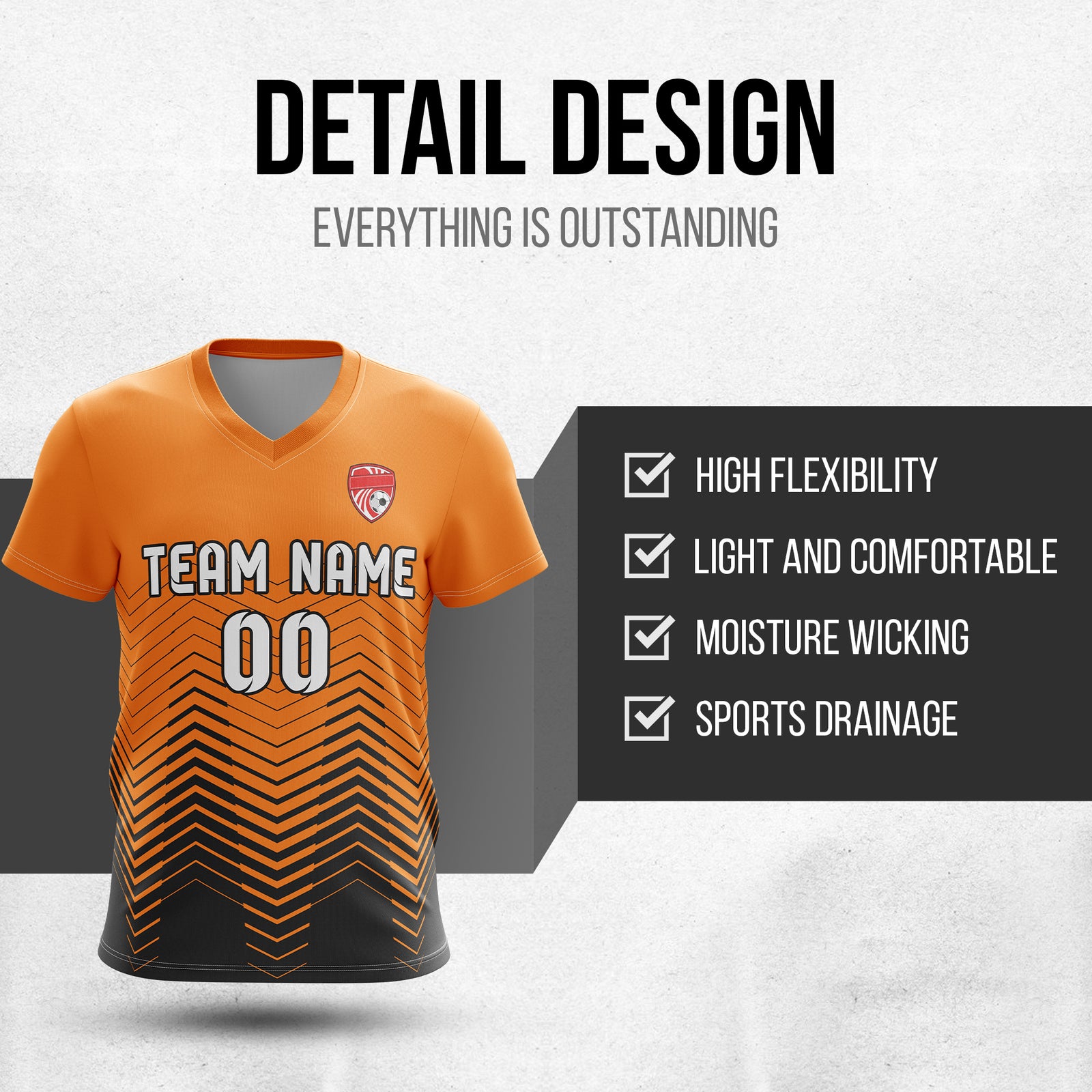 Soccer Jersey - V Neck - Side Pattern- Design 5 - Orange