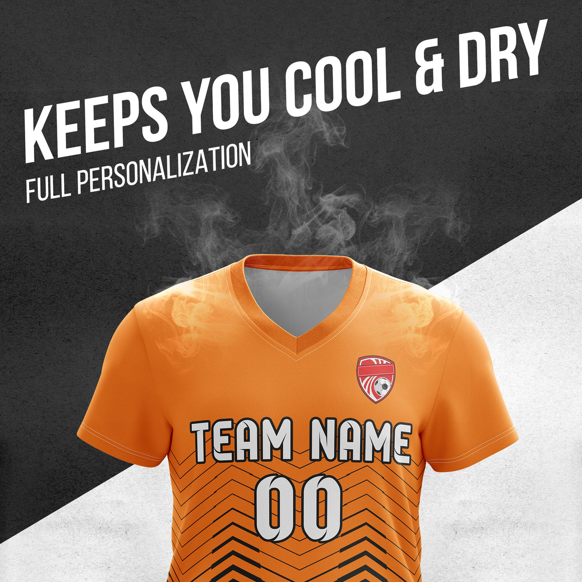Soccer Jersey - V Neck - Side Pattern- Design 5 - Orange