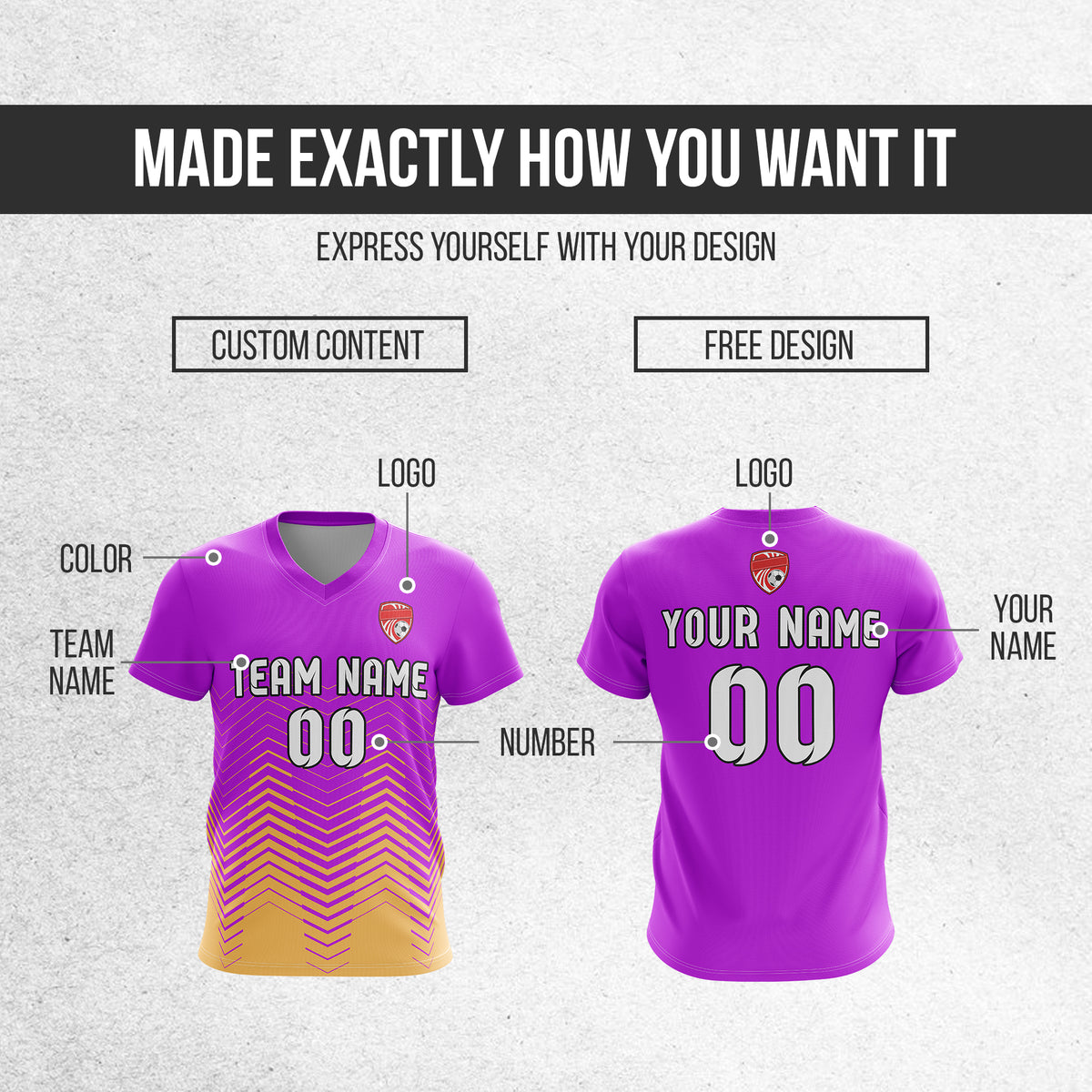 Soccer Jersey - V Neck - Side Pattern- Design 5 - Purple